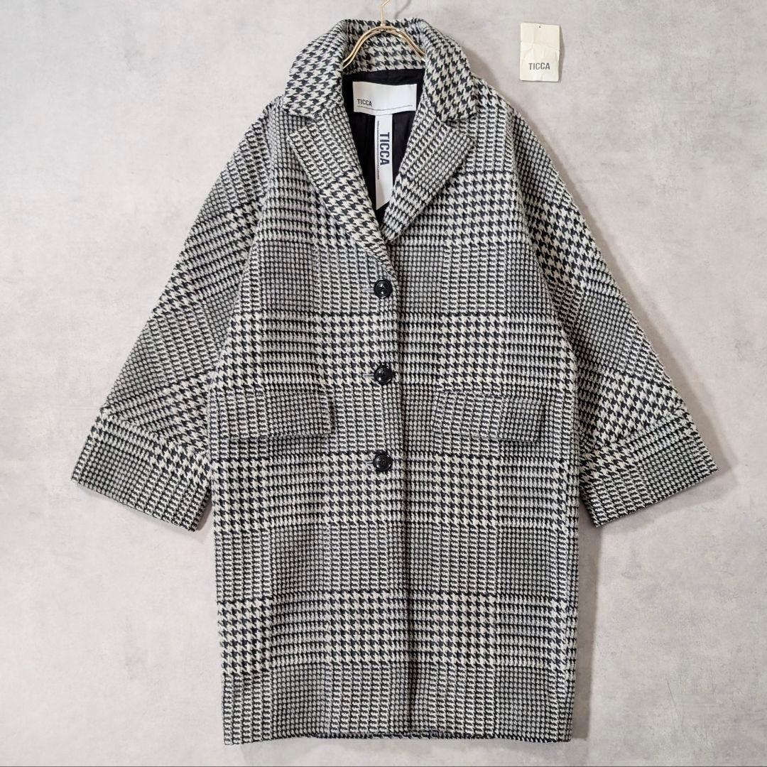 美品★TICCA グレンチェック コクーンコート ティッカ シングルコート