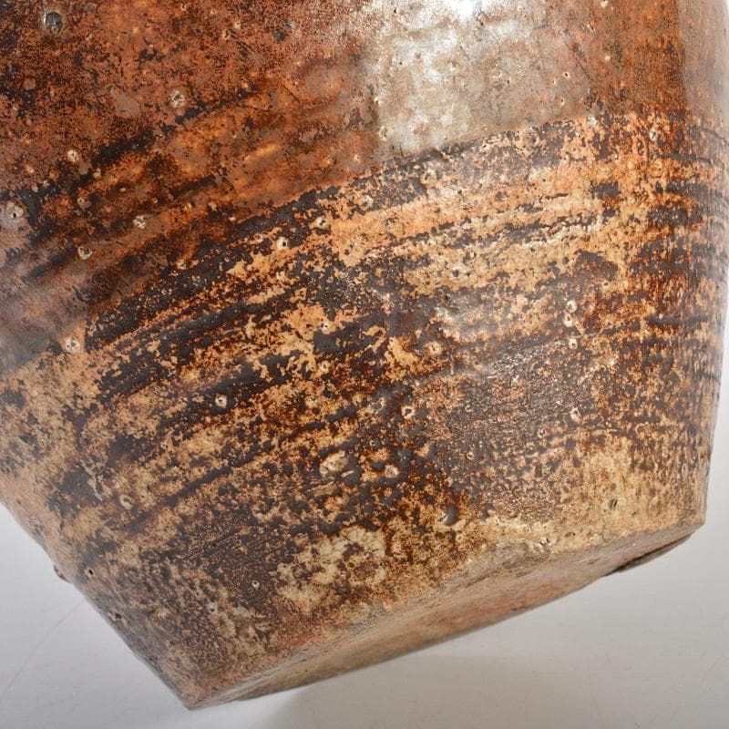 瀬戸焼　古瀬戸　四耳壷　葉茶壷　木製蓋付　高さ約24cm　時代箱　VR7341B