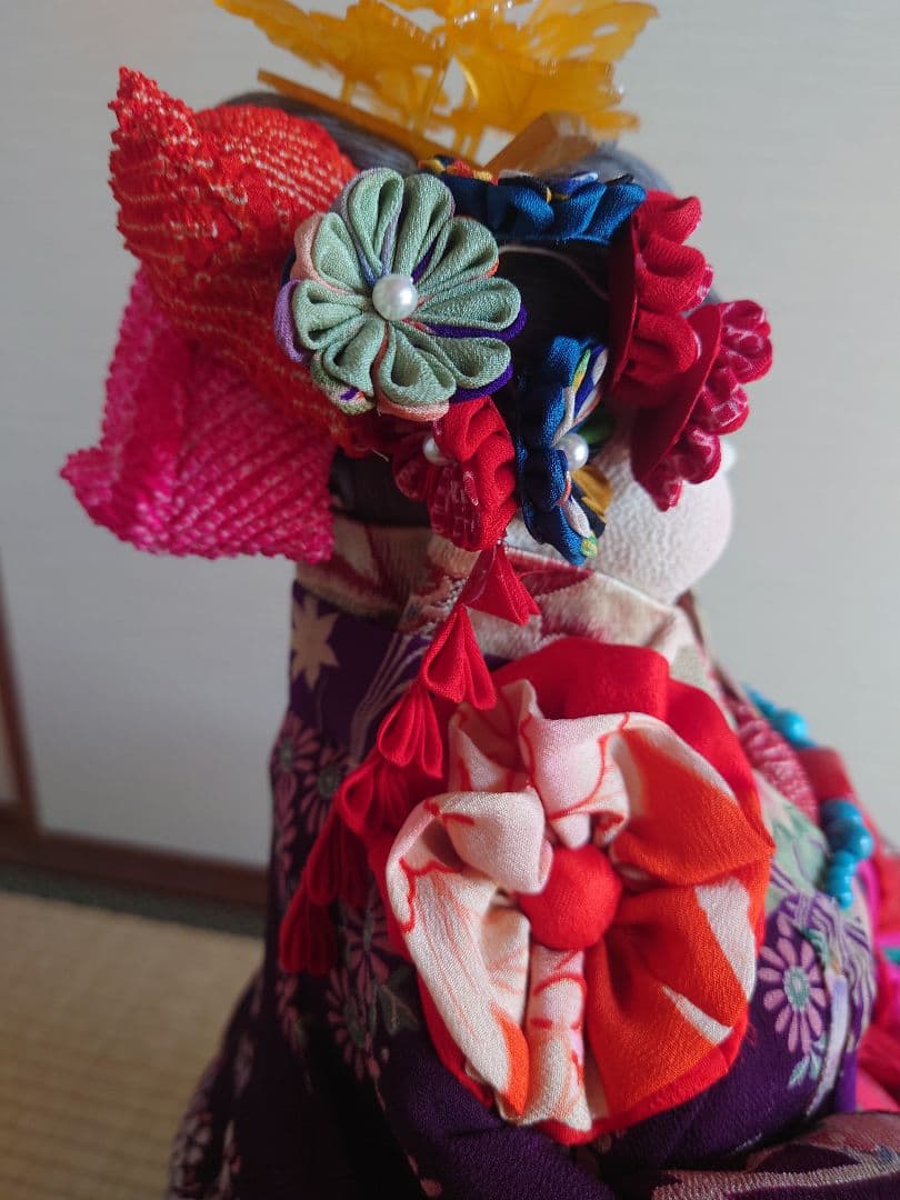 [即購入可能] 創作人形 ぶす姫 ブス人形 縮緬 ちりめん縮緬 台座 座布団付