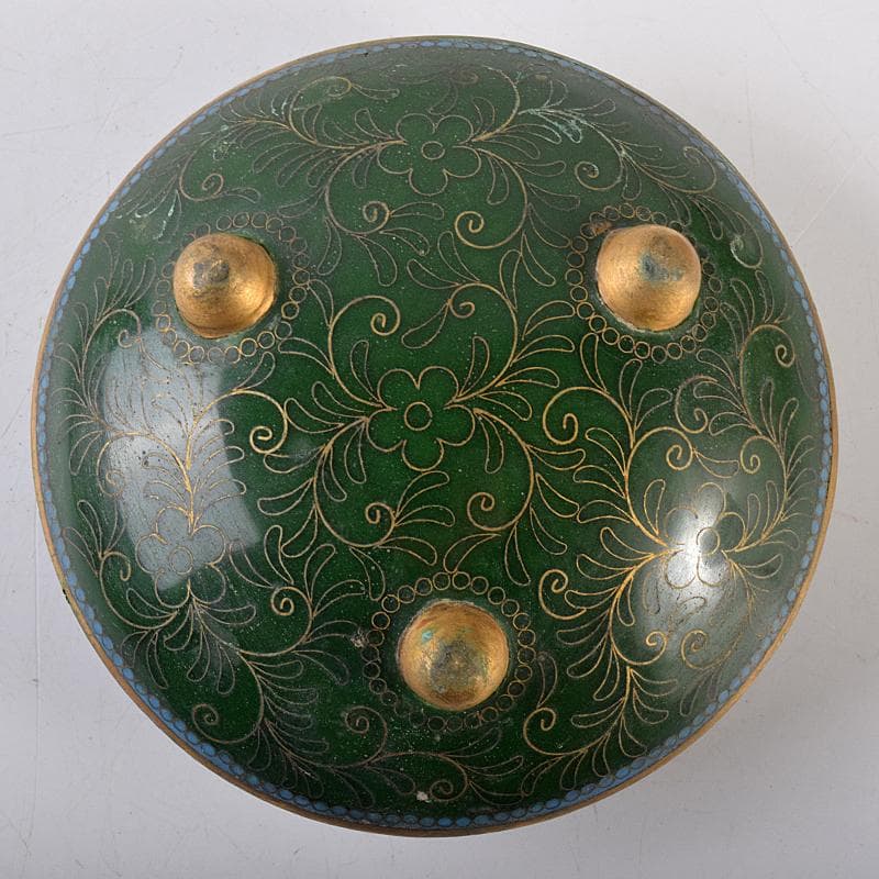 中国　古七宝琺瑯彩　花唐草文　三足蓋爐　香炉　M　R8546