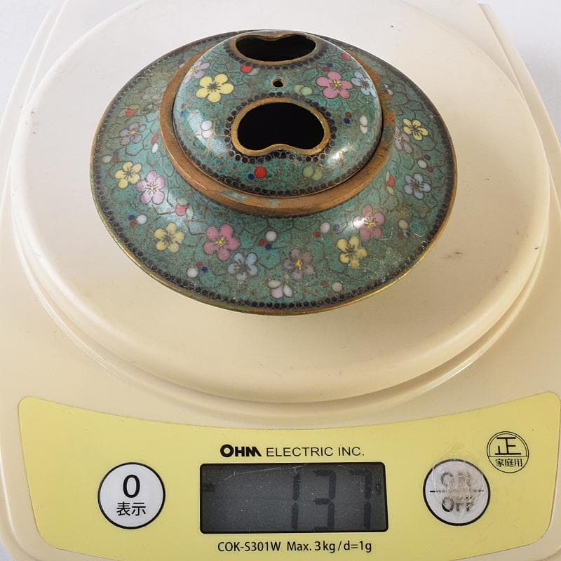 中国　古七宝琺瑯彩　花唐草文　三足蓋爐　香炉　M　R8546