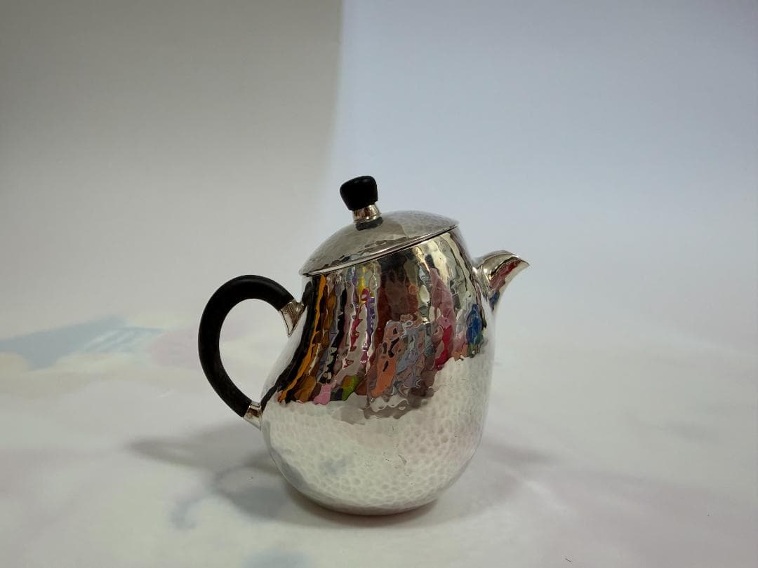 純銀製 鎚目 唐木手 急須 銀瓶 煎茶道具