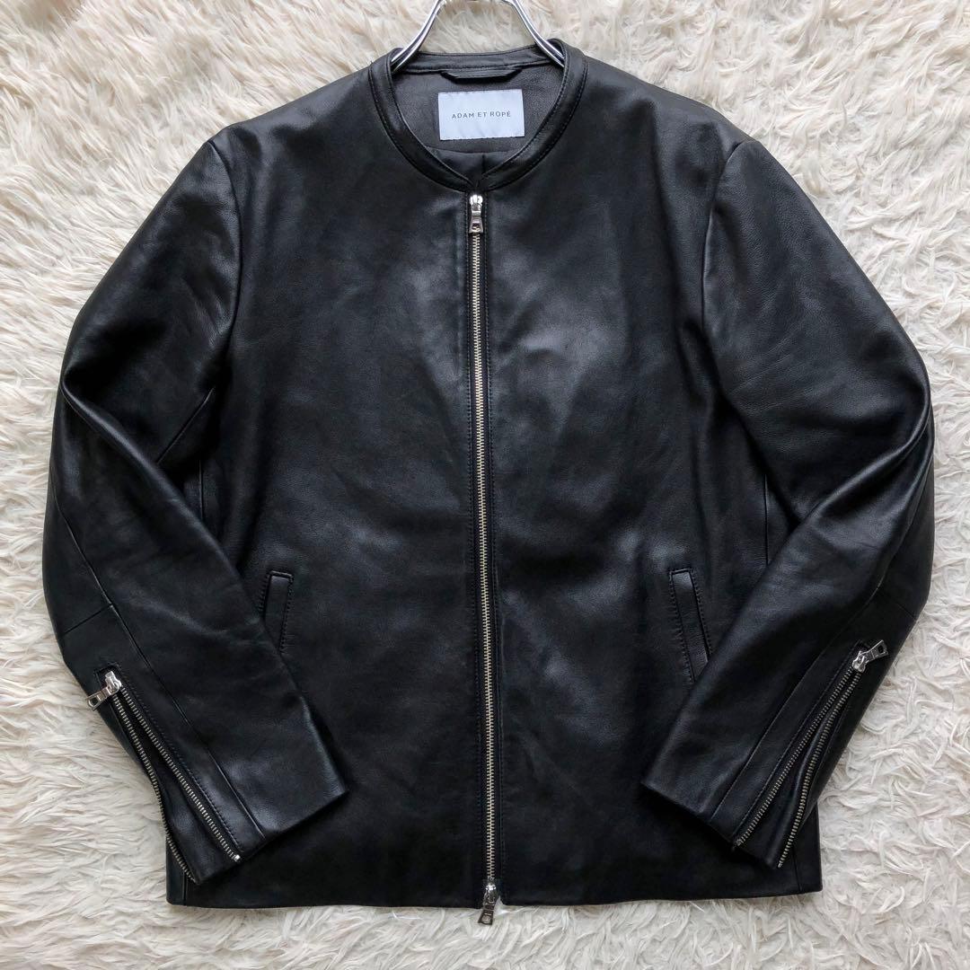 【極美品 羊革 L】アダムエロペ シングルライダースジャケット　黒　Wジップ
