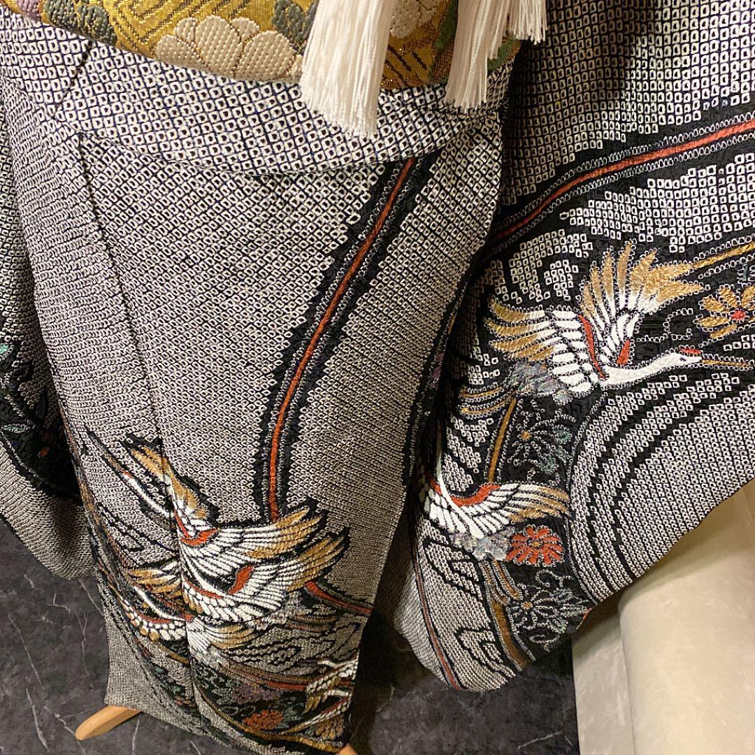 ◆豪華■正絹総絞り■吉祥飛鶴文■黒地■金彩加■振袖一式