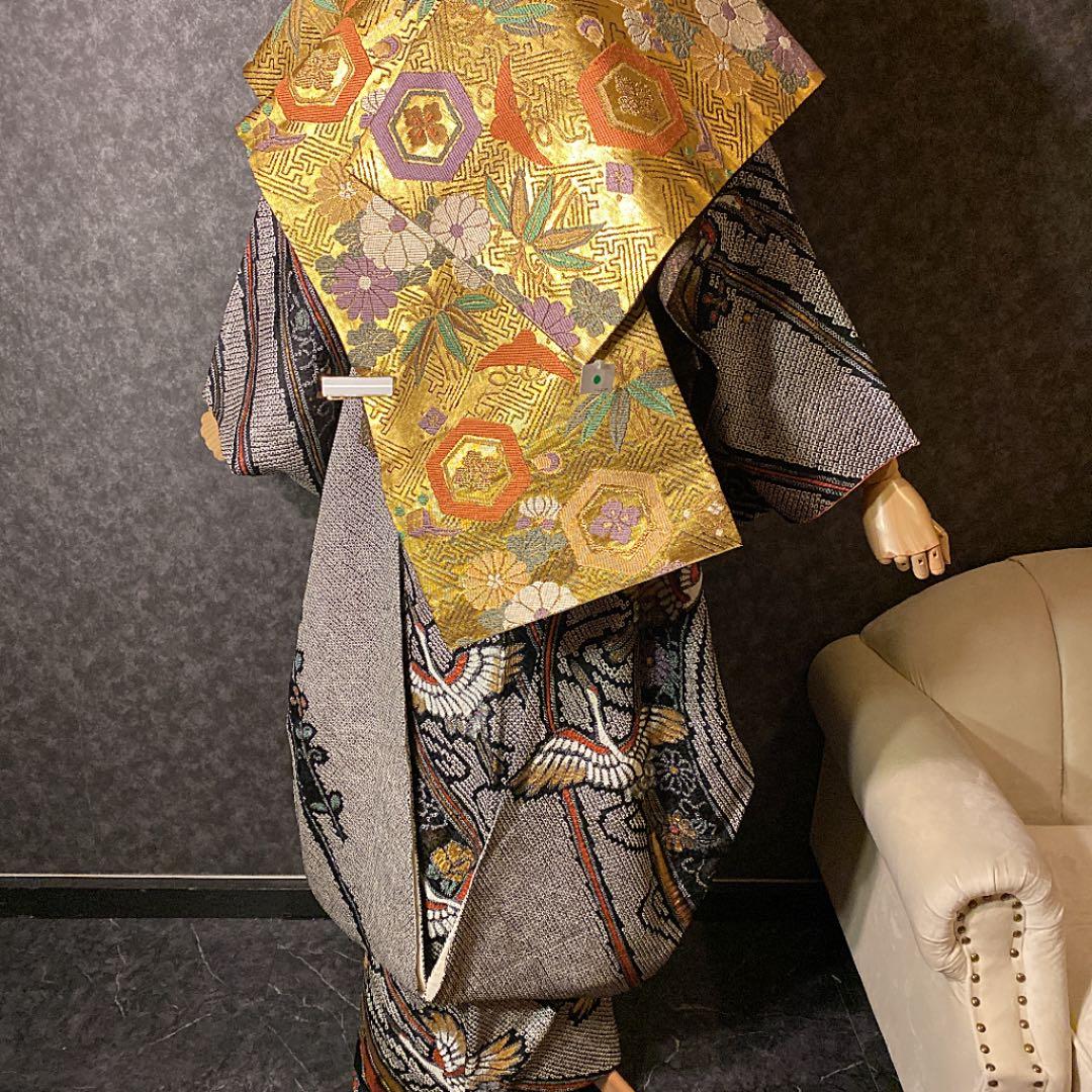 ◆豪華■正絹総絞り■吉祥飛鶴文■黒地■金彩加■振袖一式