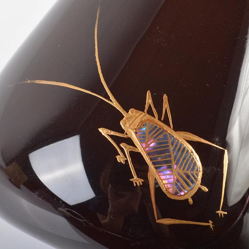 茶道具　山中塗　筑城筑良造　螺鈿装飾　虫絵　茄子茶器　共箱　V　R6405