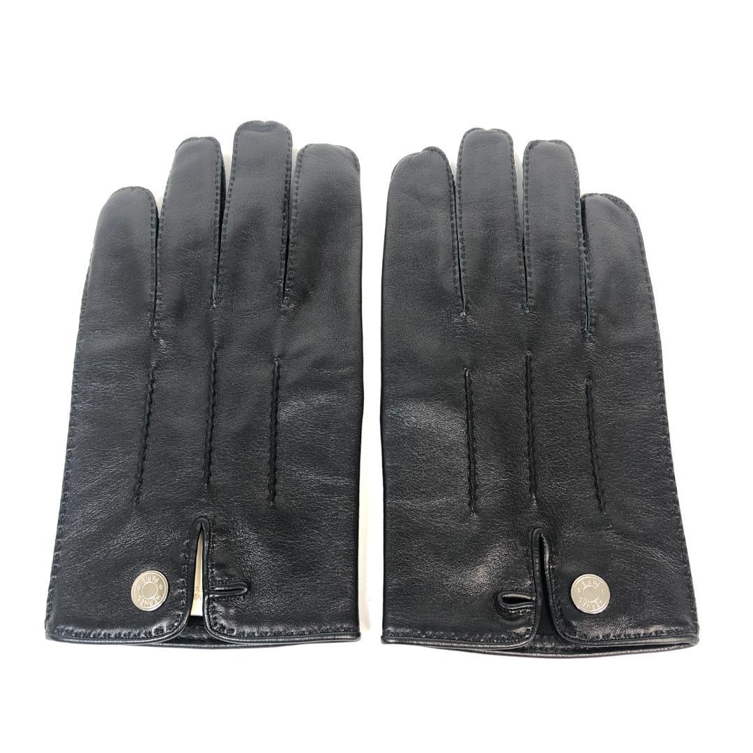 【美品】11F041 エルメス 手袋 グローブ ラムスキン 黒 9 レザー 羊革