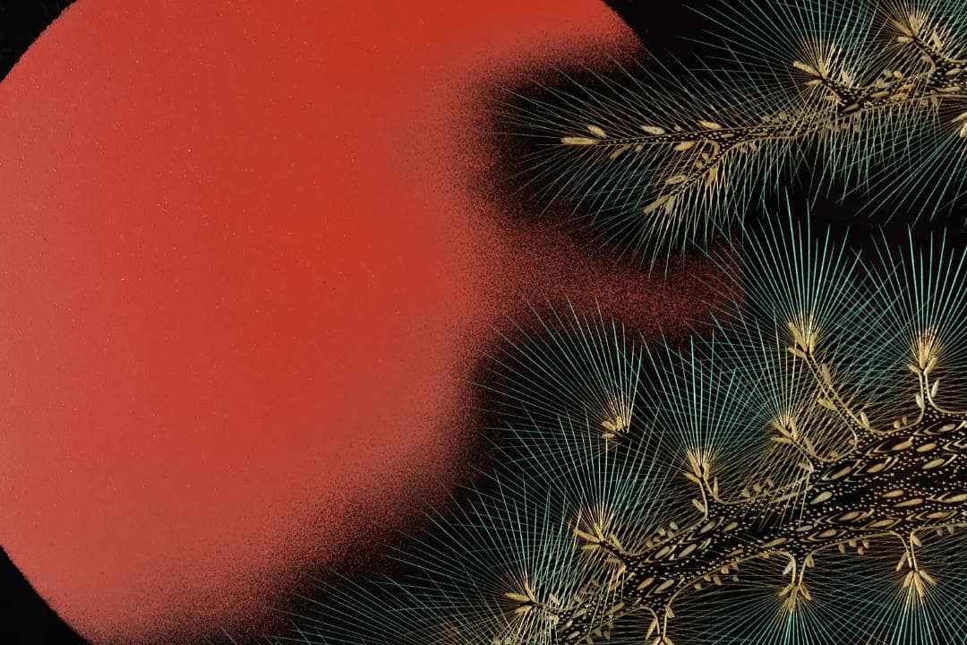 【真作】 輪島塗名工　松井義明　『 日の出 』沈金　漆絵　額装　４号　BJ215