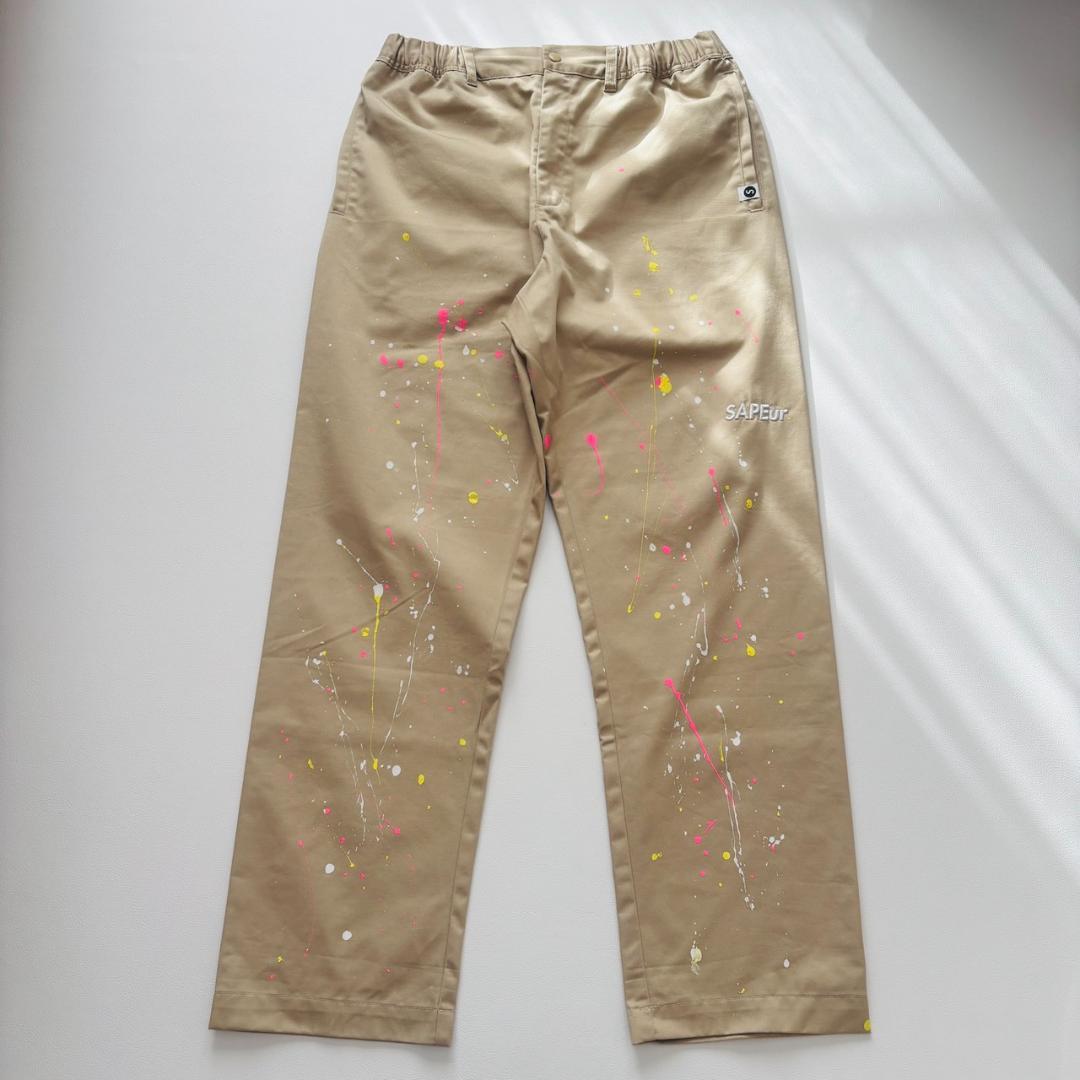 SAPEur スケート チノパンツ ペンキ加工 ドローコード XL ベージュ