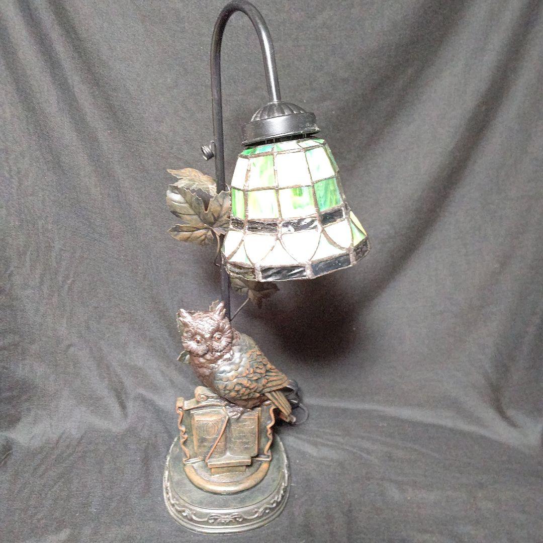 フクロウのステンドグラスランプ 高さ約51cm