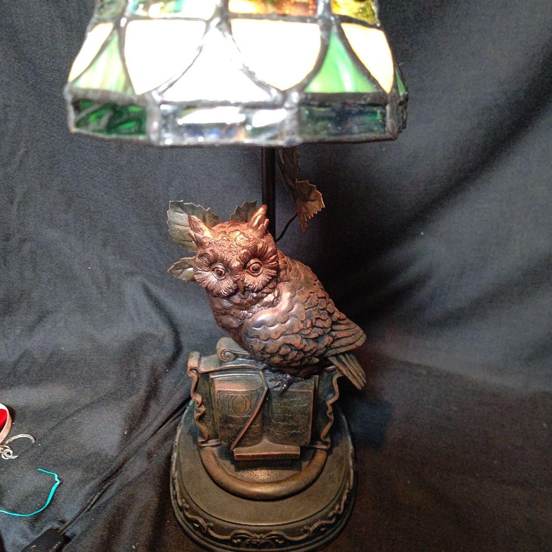 フクロウのステンドグラスランプ 高さ約51cm