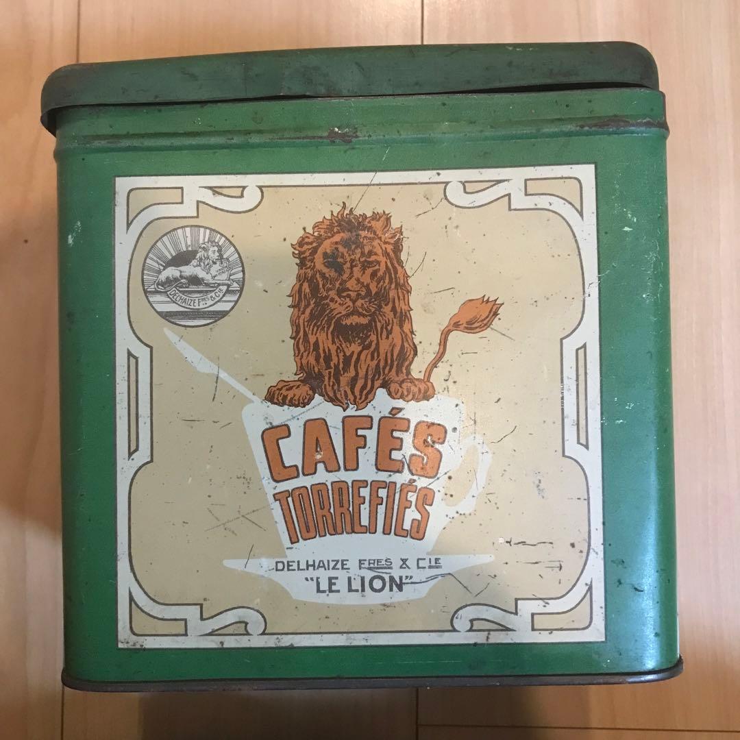 ブリキ缶　コーヒーの缶　大（12x18x17）ベルギー