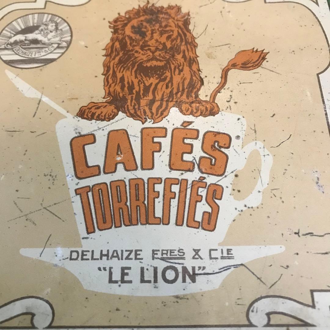 ブリキ缶　コーヒーの缶　大（12x18x17）ベルギー