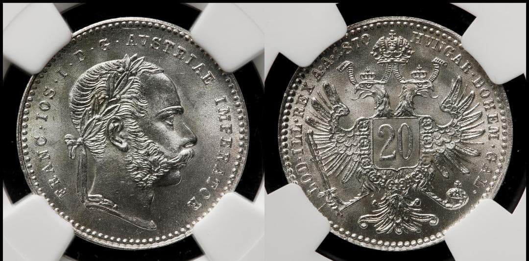 高鑑定　極美品　NGC-MS65　1870 オーストリア　フランツ・ヨーゼフ1世