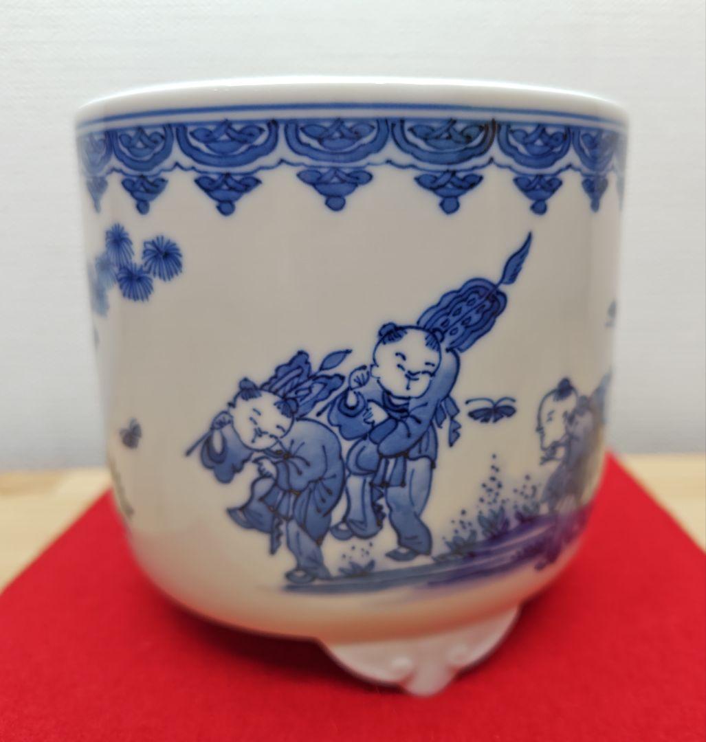 送料込【逢絢亭・新品】茶道具 火入 平戸焼 白磁 染付 唐子絵 横石嘉助 共箱