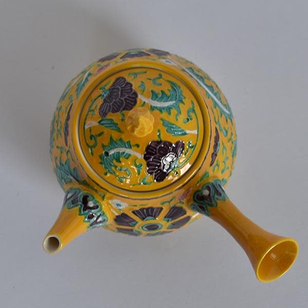 煎茶道 高野昭阿弥作 黄交趾唐草模様　煎茶急須