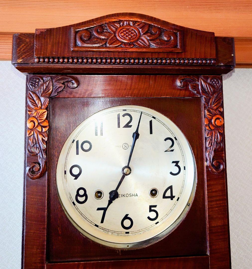 〈完動・美品〉精工舎　ステンドグラス調　スリゲル宮型ゼンマイ振り子時計