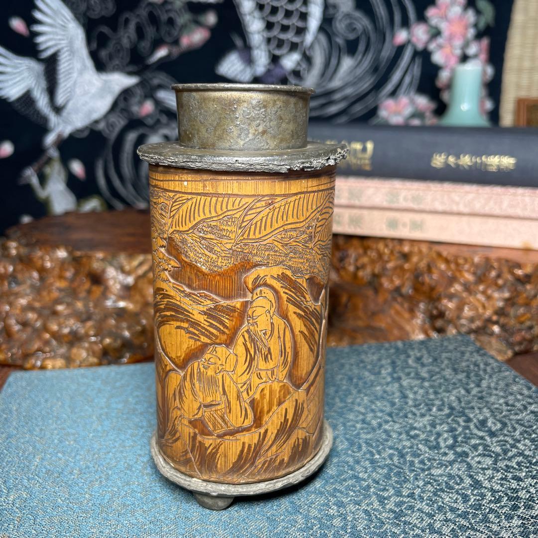 錫製 茶筒 中国古茶道具 古美術 茶葉保存容器