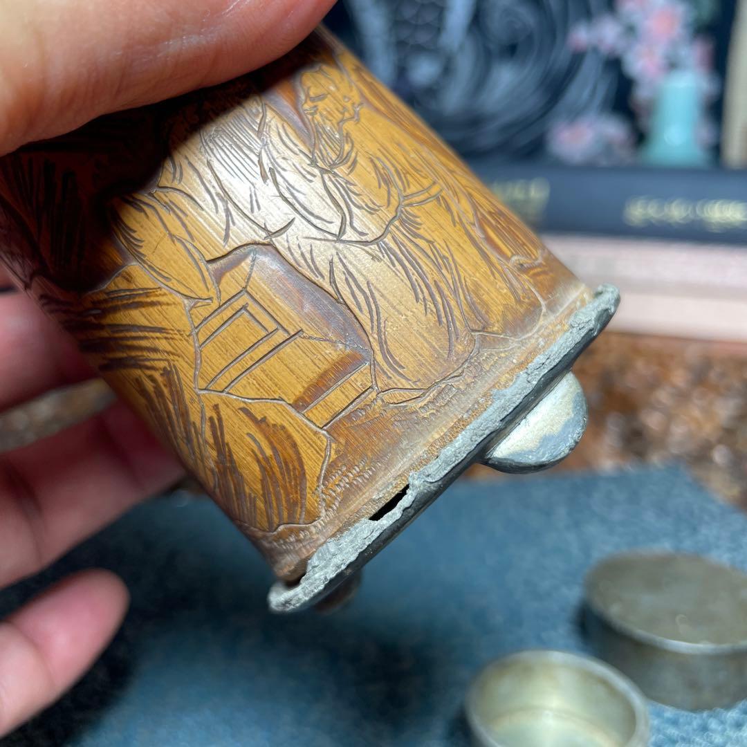 錫製 茶筒 中国古茶道具 古美術 茶葉保存容器