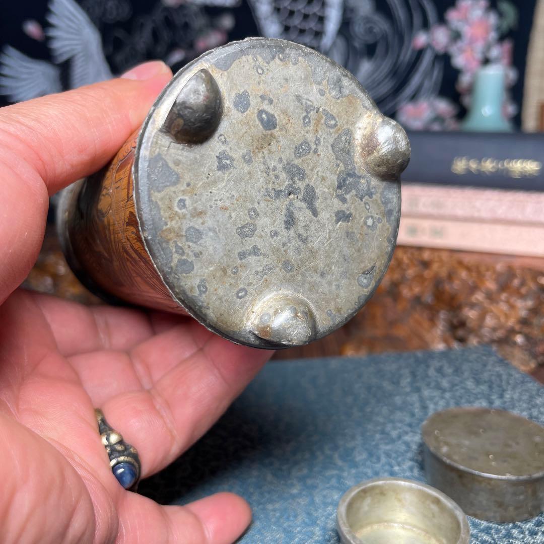 錫製 茶筒 中国古茶道具 古美術 茶葉保存容器