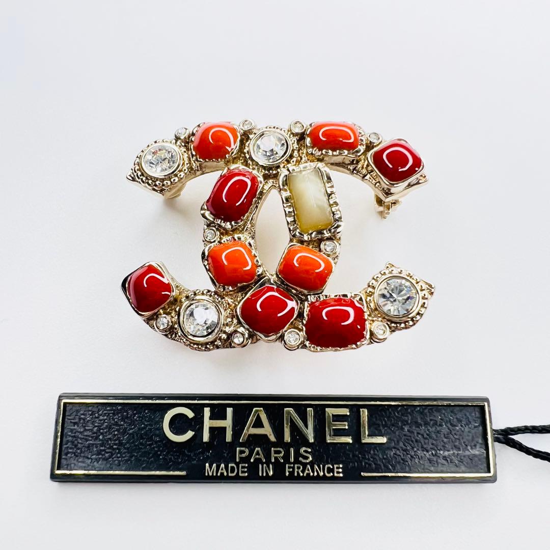CHANEL ココマーク ビジュー ゴールド ブローチ コサージュ.