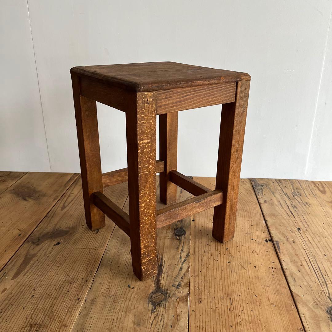 アンティーク 角 スツール 椅子 植物台 無垢材 昭和レトロ z774