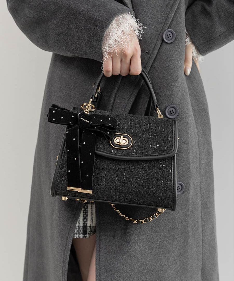 【RANDA】2WAY リボンチャームハンドバッグ ブラック