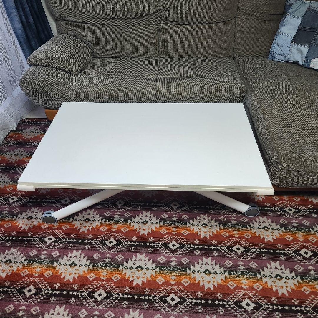 ホワイト　ダイニングテーブル　 昇降　伸長