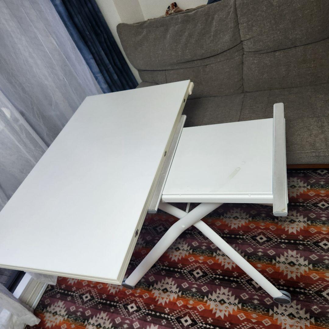 ホワイト　ダイニングテーブル　 昇降　伸長