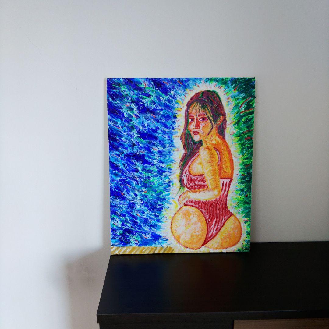 アクリル絵画 水着の女性　一点もの　幻想的