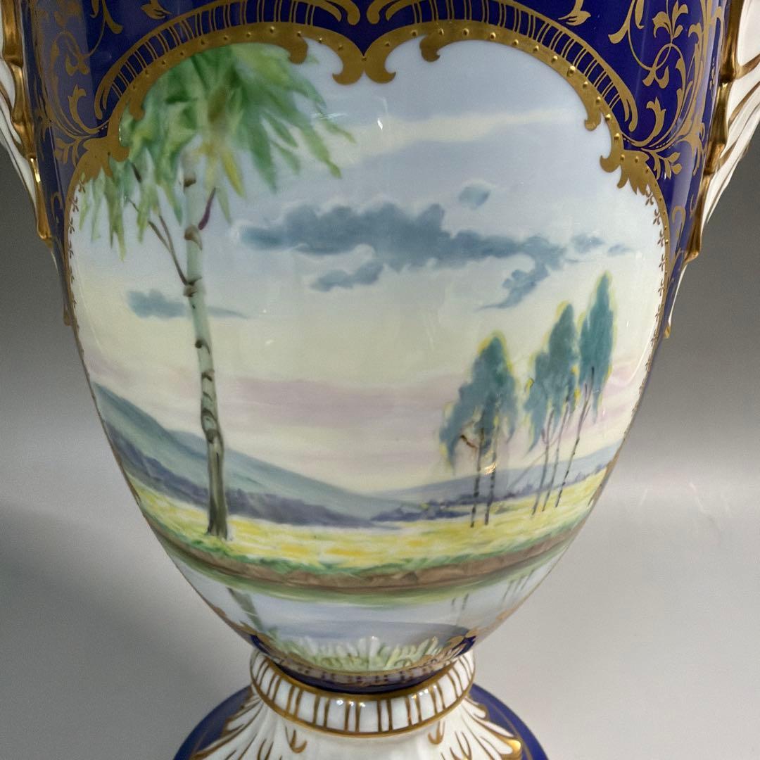 モ*モ様 ノリタケ 飾り壺 金彩 コバルトブルー ハンドペイント 風景