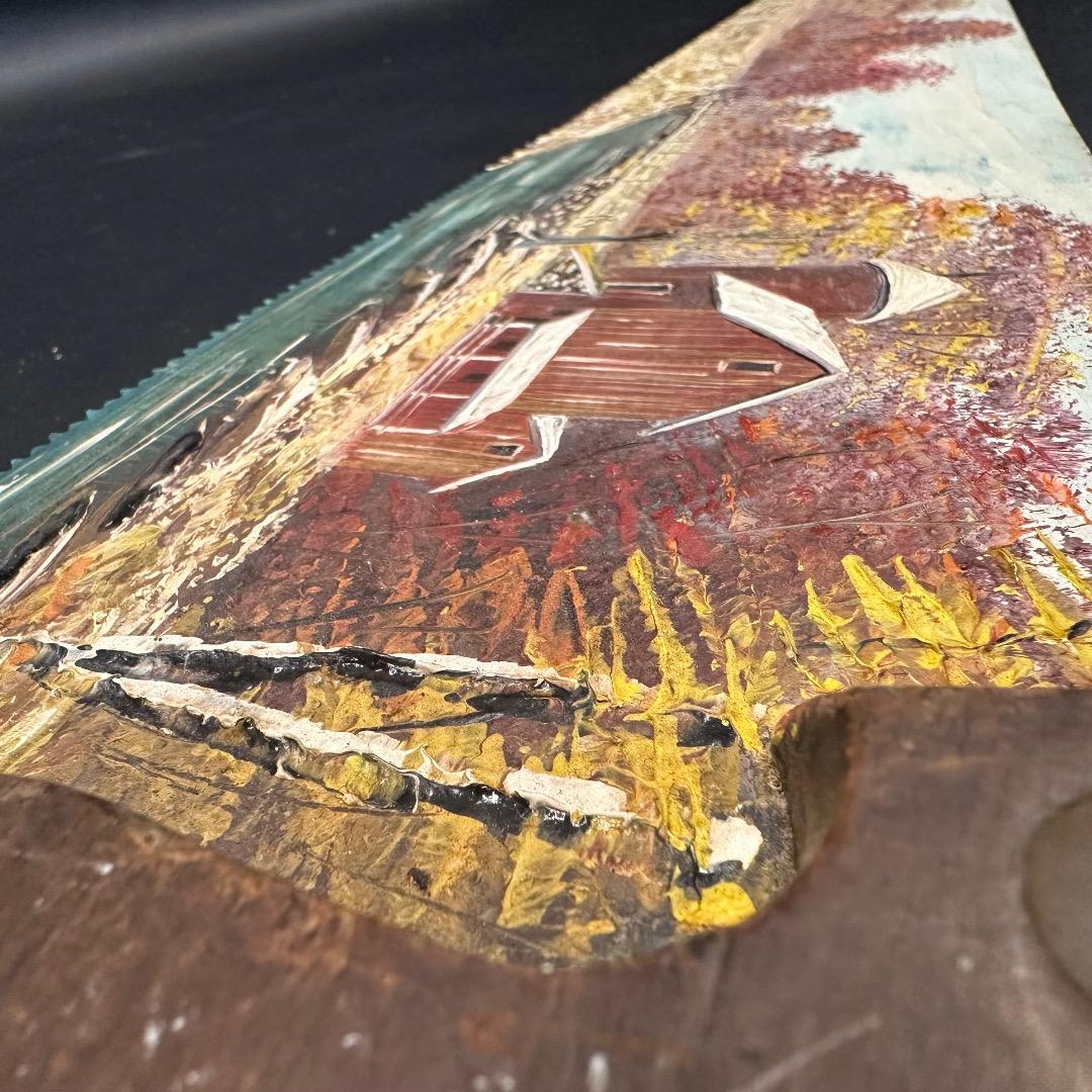 ♡Nc左1007 アンティーク 装飾用ノコギリ 風景画 木製 ヴィンテージ