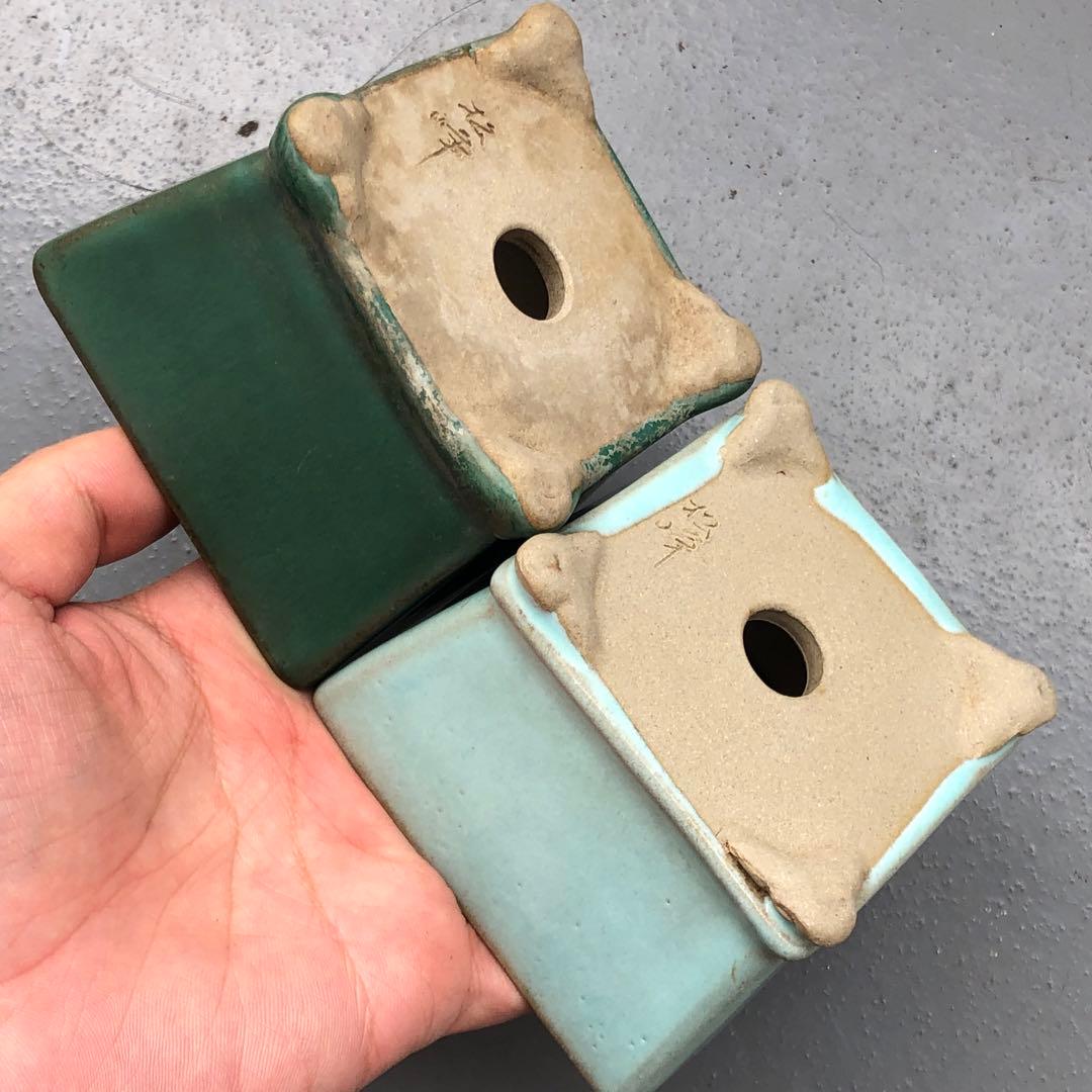 362.松峰 雲足正方2点 盆栽鉢 植木鉢 8*8*5.7cm