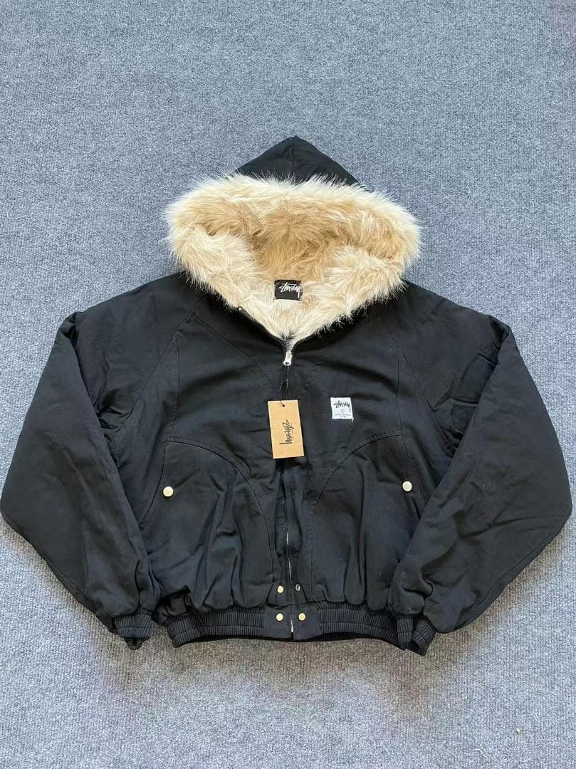 Stussy フードファージャケット ブラック M