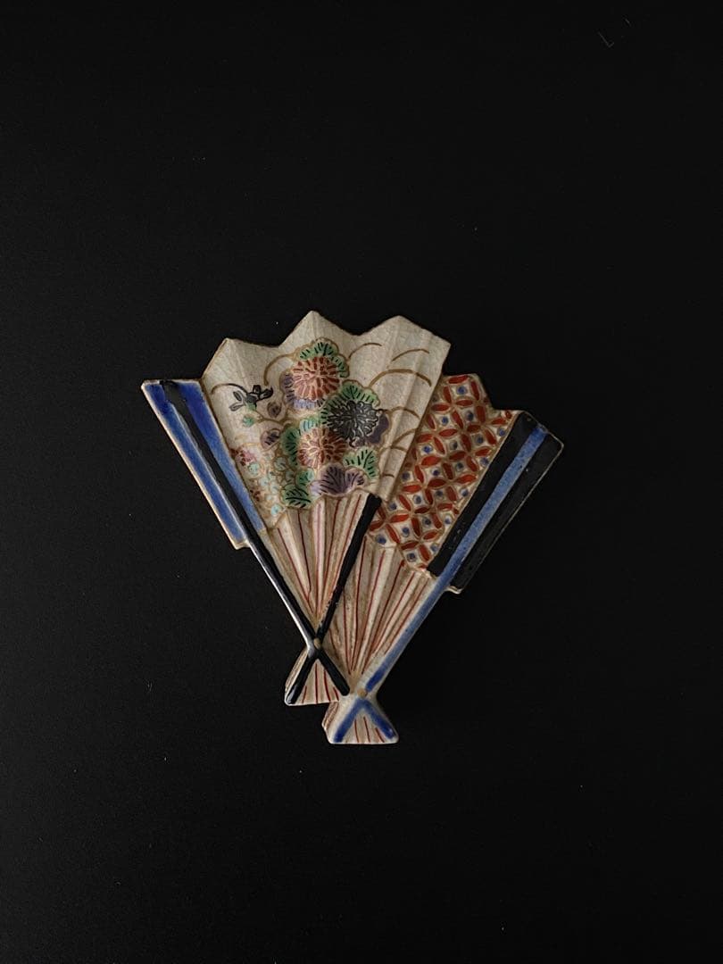 仁清印 香合 開扇文 京焼 色絵