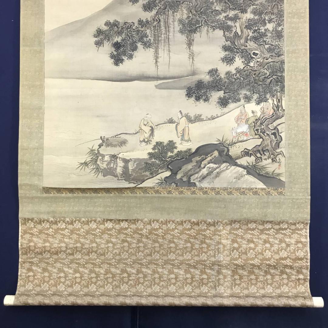 【模写】谷文晁/太公望図/山水図/人物図/横物/掛軸/名家伝来/AD-207