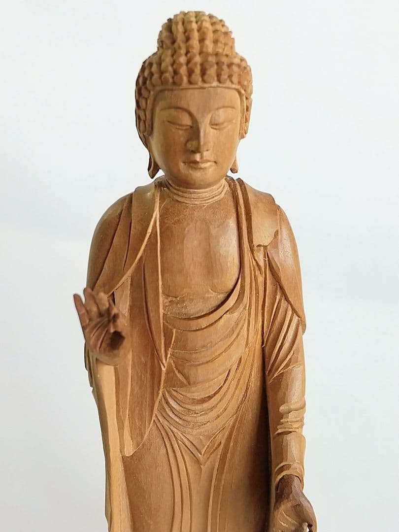 阿弥陀如来立像 4寸 像のみ #657 ◆白檀 木彫 仏像