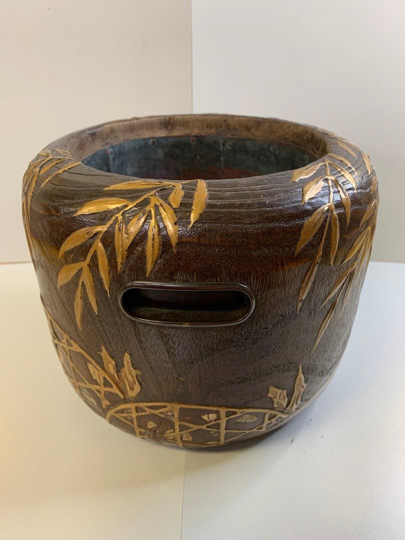 明治時代 伝統工芸品 菊花鳥蒔絵 螺鈿  時代物 古い火鉢