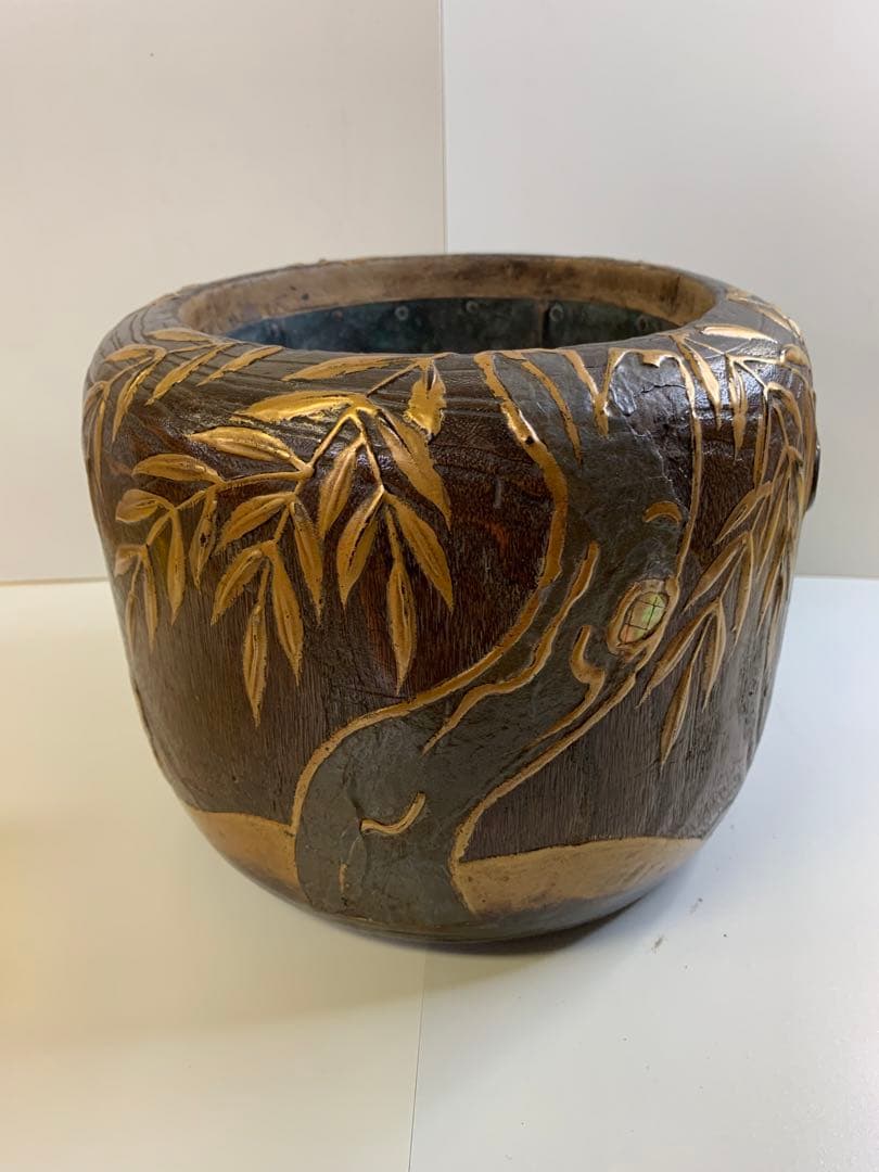 明治時代 伝統工芸品 菊花鳥蒔絵 螺鈿  時代物 古い火鉢