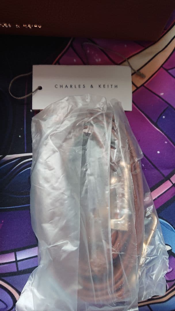 CHARLES & KEITH メタリックアクセントバケットバッグ チョコレート