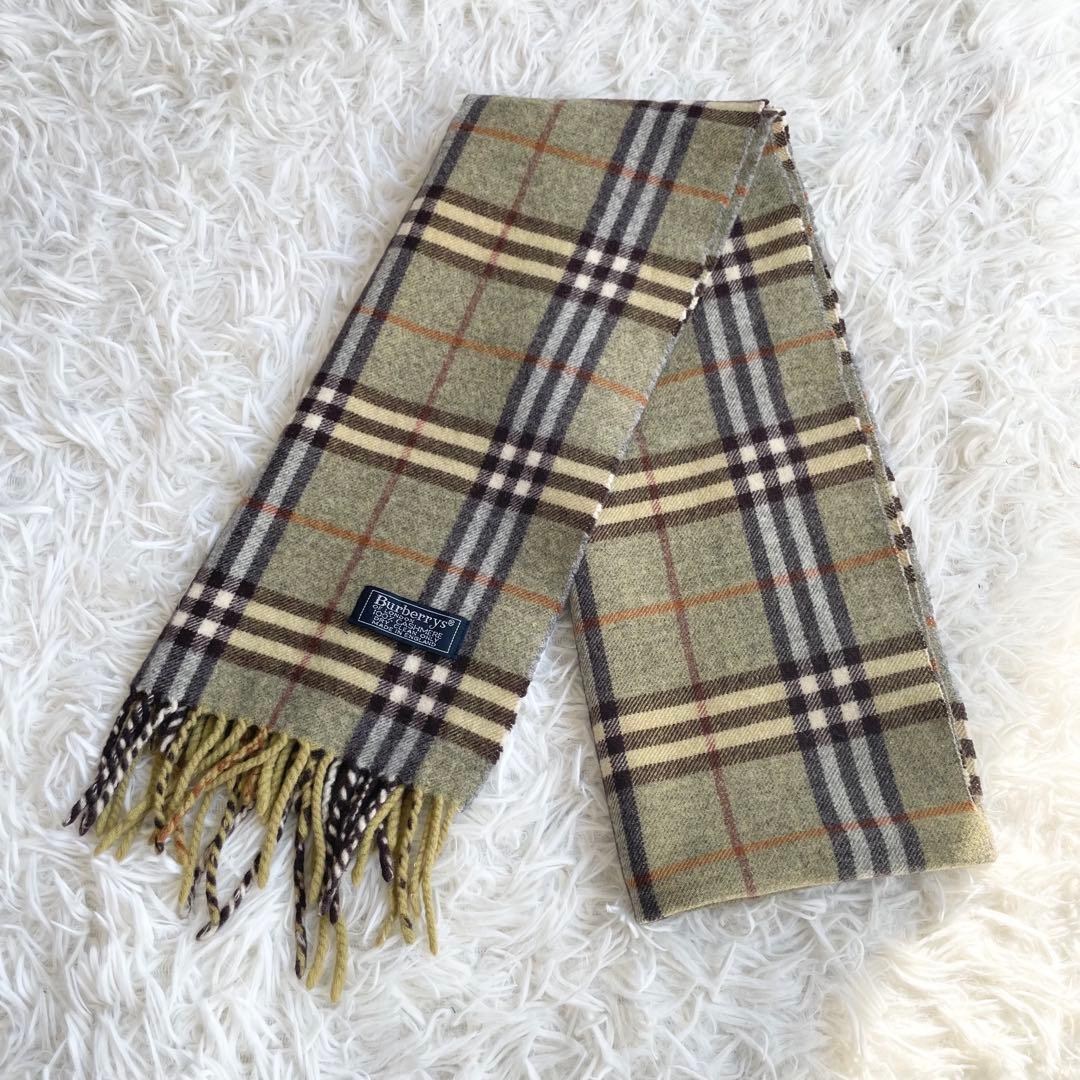 【希少色】Burberrys カシミヤ100% マフラー ノバチェック カーキ