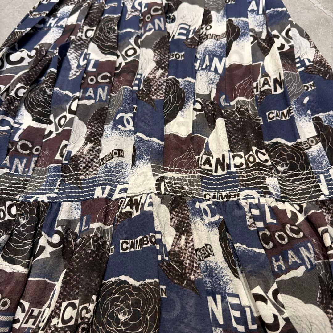 CHANEL フレアスカート サイズ34 ネイビーブラウン系