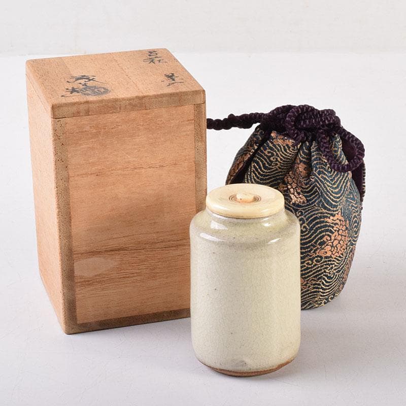 茶道具　萩焼　古萩　清水茂生作　茶入　仕覆付　共箱　V　7225