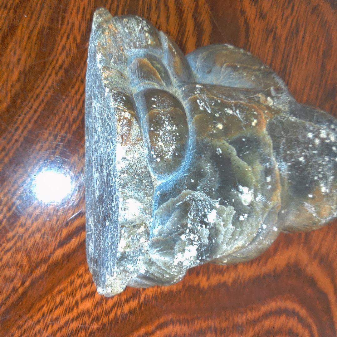 骨董５ イヌイット?黒色石製座仏像