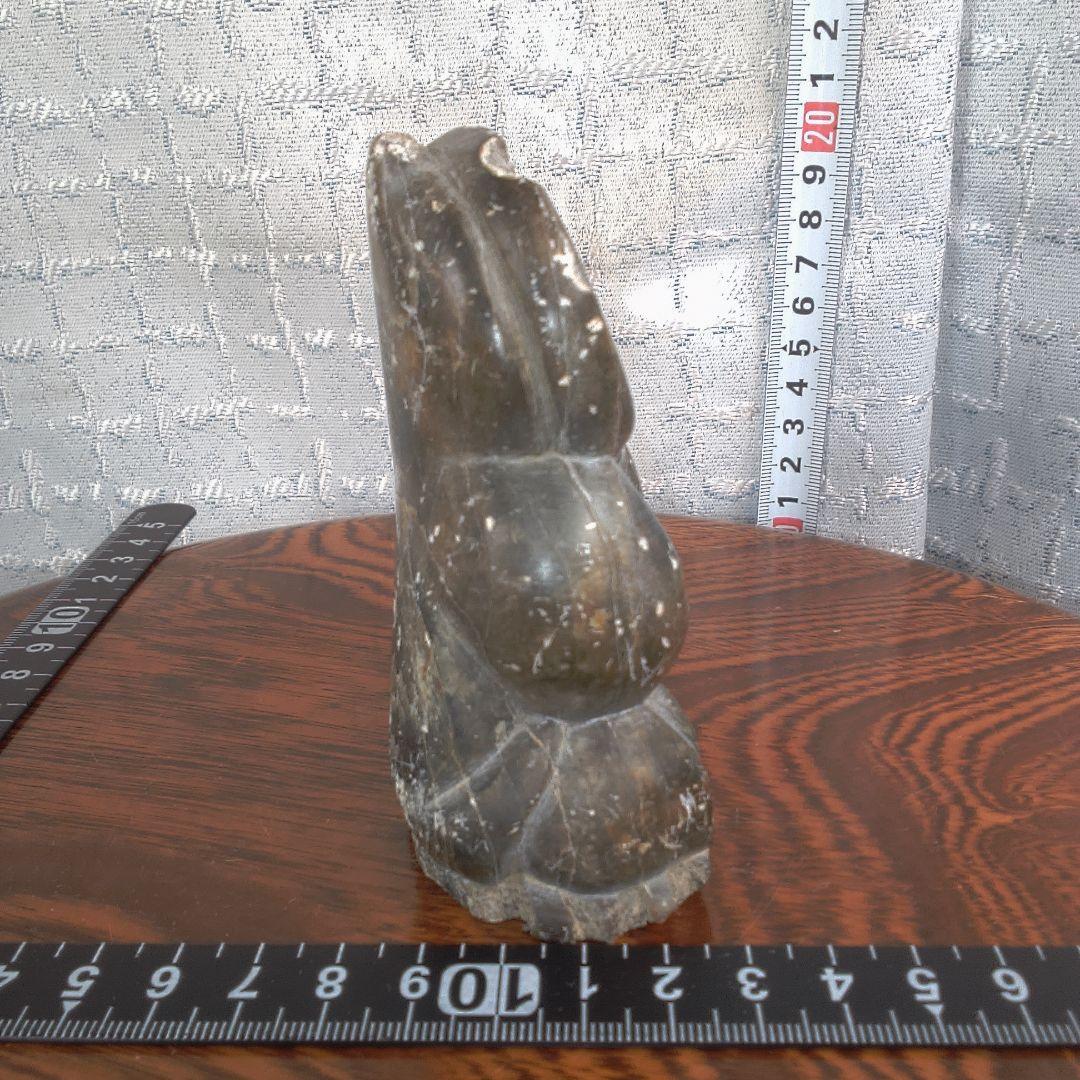 骨董５ イヌイット?黒色石製座仏像