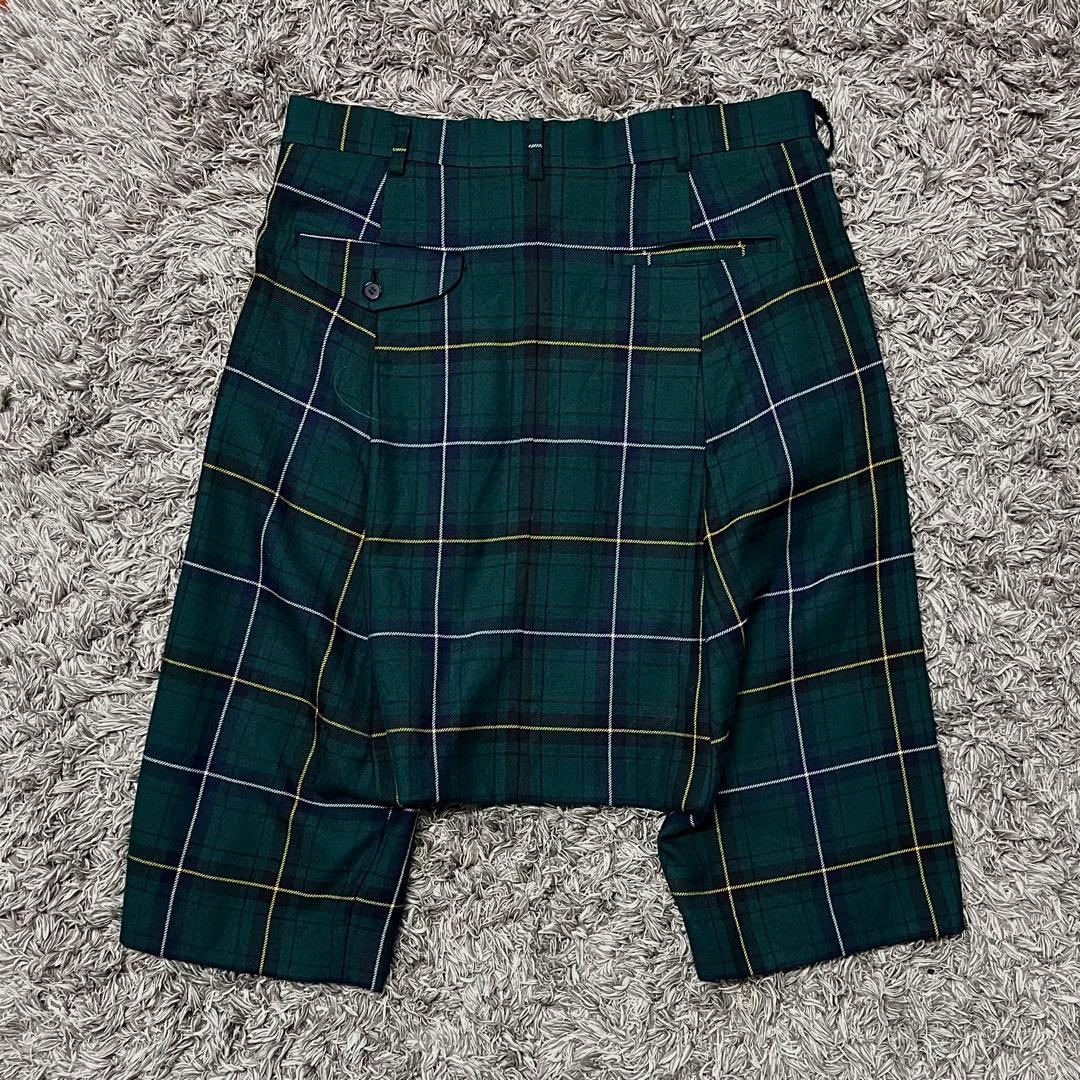 コムデギャルソンオムプリュス / 緑タータン クロップド サルエル パンツ L