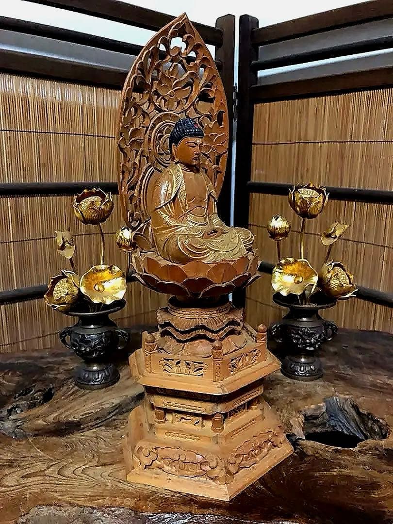 仏教美術 時代 木製 金彩 釈迦如来像 仏像