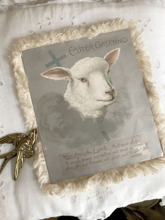 アンティーク　ラム　羊　シープ　パールブルー　イースター　グリーディングカード
