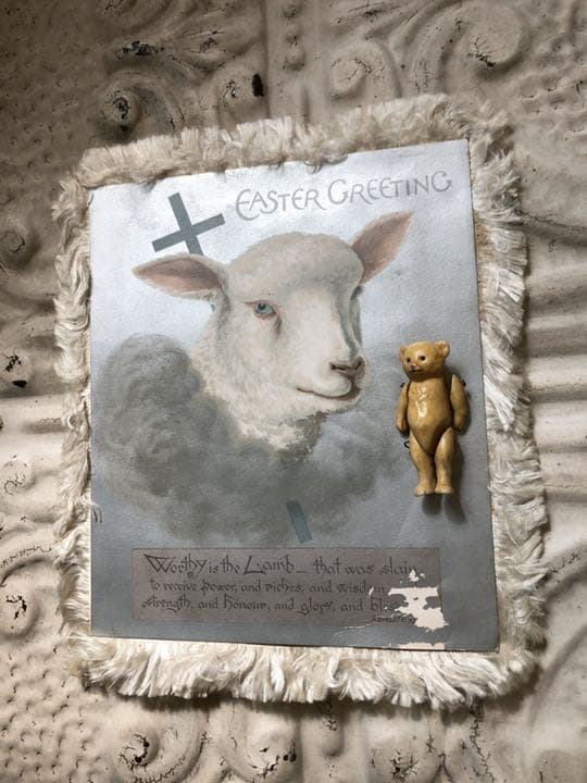 アンティーク　ラム　羊　シープ　パールブルー　イースター　グリーディングカード