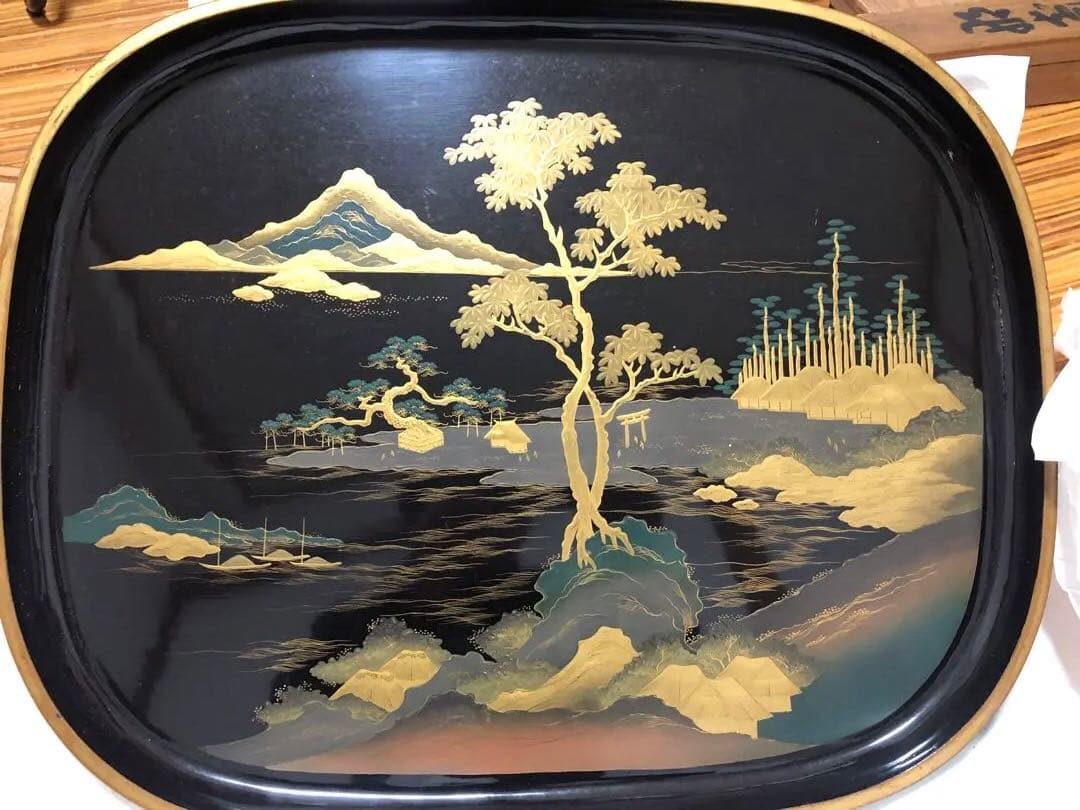 明治16年製 木製座卓 金箔絵画【2枚】